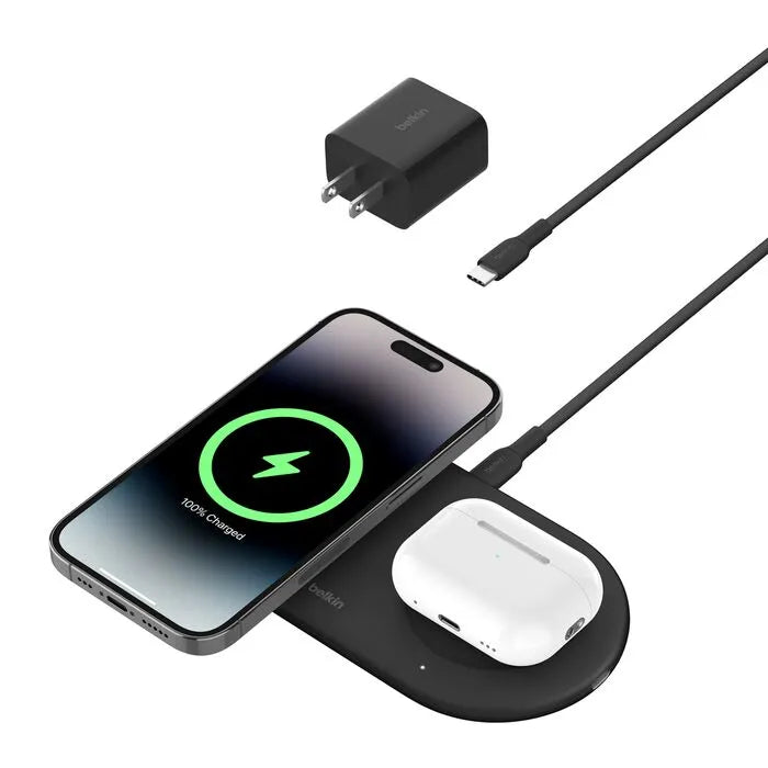 2-in-1 Magnetic Wireless Charging Pad with Qi2 15W, Black