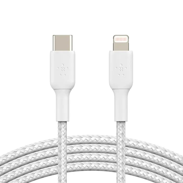 Braided USB-C to Lightning Cable, White