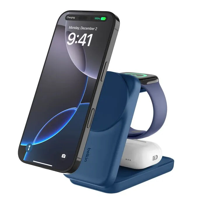 3-in-1 Foldable Magnetic Charger with Qi2 25W, Blue
