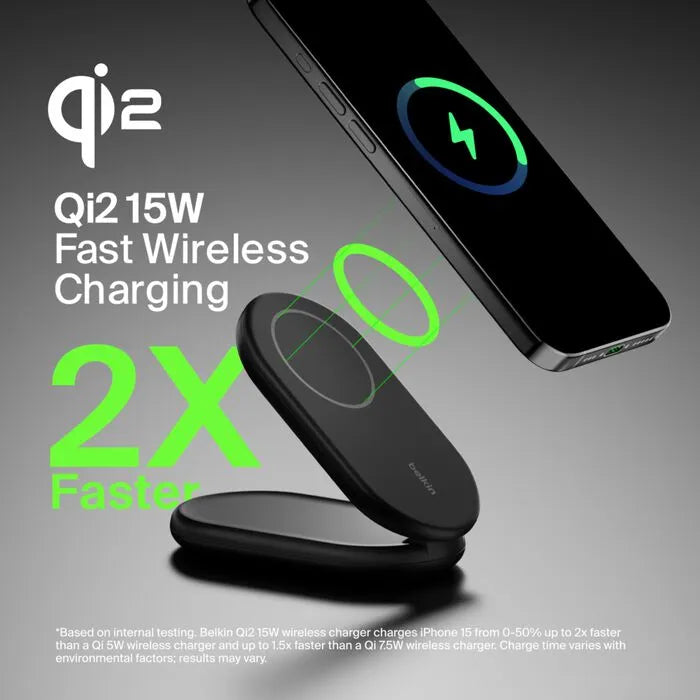 Magnetic Foldable Wireless Charger with Qi2 15W, Black