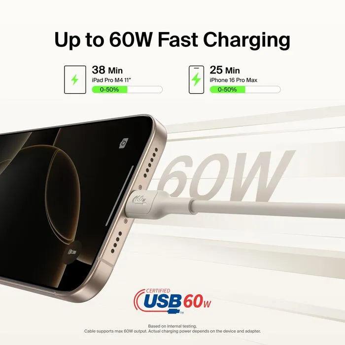 USB-C to USB-C Cable 60W,, Sand