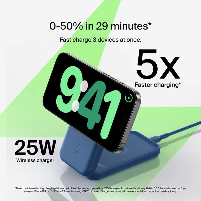 3-in-1 Foldable Magnetic Charger with Qi2 25W, Blue