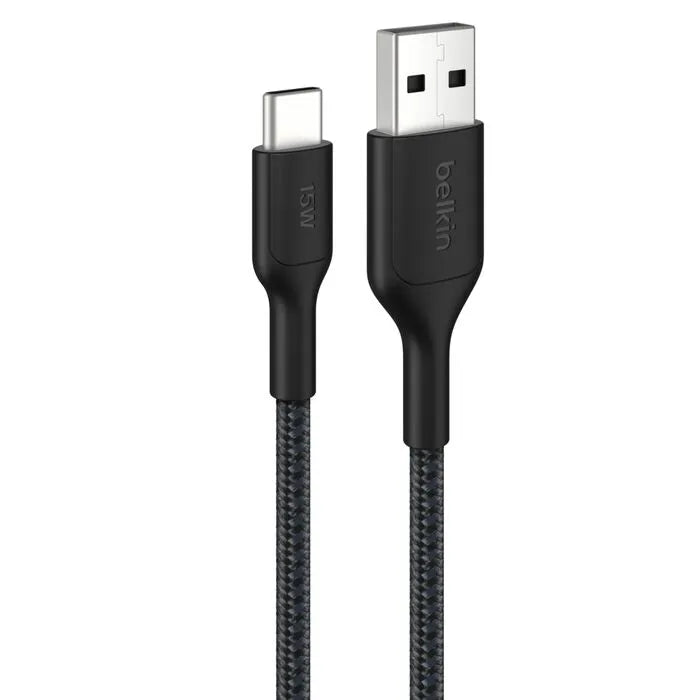 Braided USB-A to USB-C Cable 15W, 3.3ft/1m,, Black