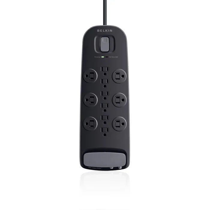 12-outlet Surge Protector with 8 ft Power Cord with Cable/Satellite, Black