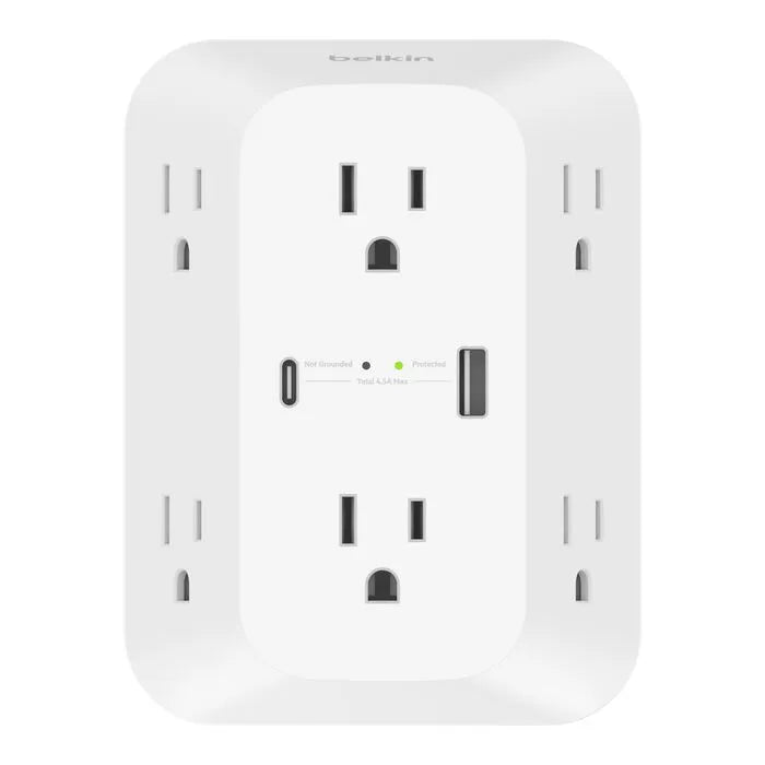 6 Outlet Wall Surge Protector with USB-C and USB-A