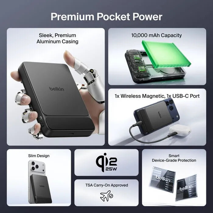 Slim Magnetic Power Bank 10K, Black
