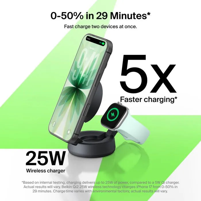 2-in-1 Convertible Magnetic Charger with Qi2 25W, Charcoal