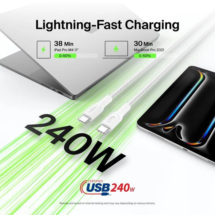 USB-C to USB-C Braided Cable 240W, 3.3ft/1m,, White