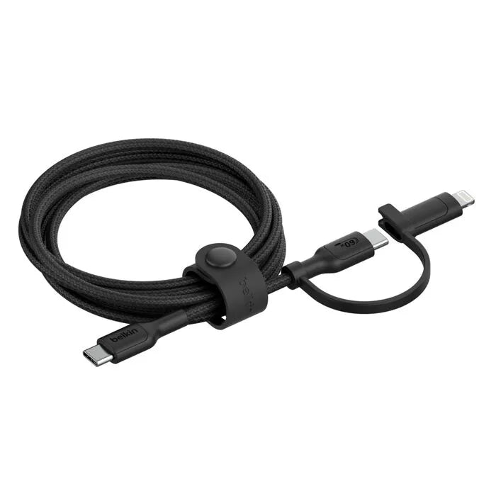 2-in-1 Cable with USB-C and Lightning Connector, Black
