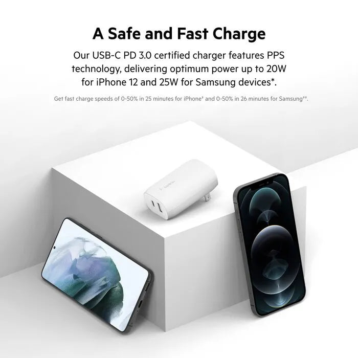 Dual Wall Charger with PPS 37W, White