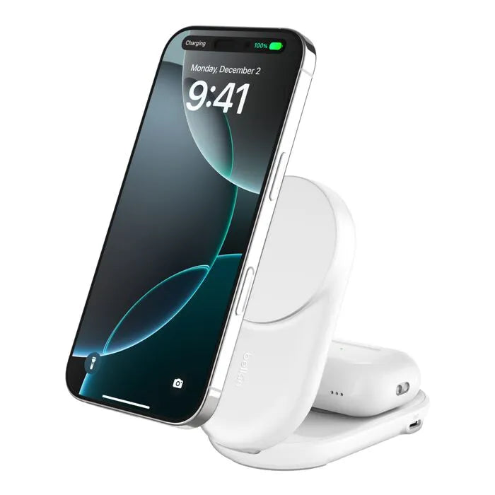 2-in-1 Foldable Magnetic Charger with Qi2 25W, White