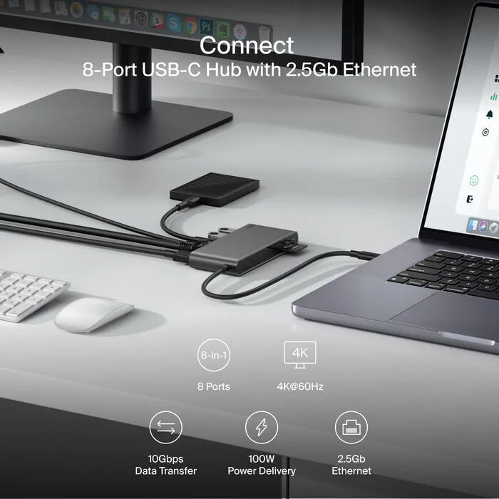 8-Port USB-C Hub with 2.5Gb Ethernet, Space Gray