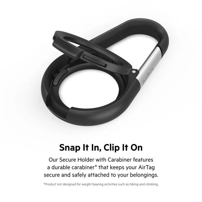 Secure Holder with Carabiner for AirTag, Black