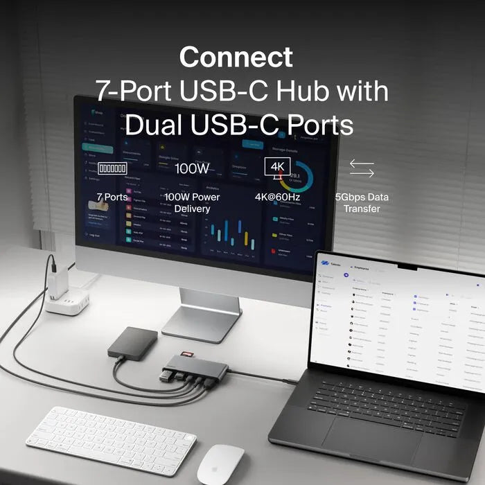 7-Port USB-C Hub with Dual USB-C Ports, Space Gray
