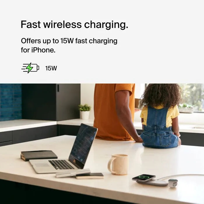 3-in-1 Magnetic Wireless Charging Pad with Qi2 15W, White
