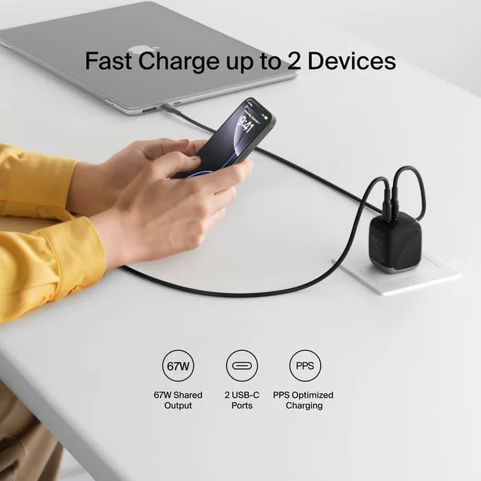 Dual USB-C GaN Wall Charger, Black