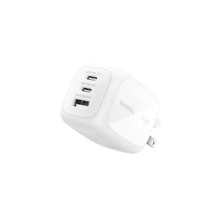 3-Port GaN Wall Charger 70W, White