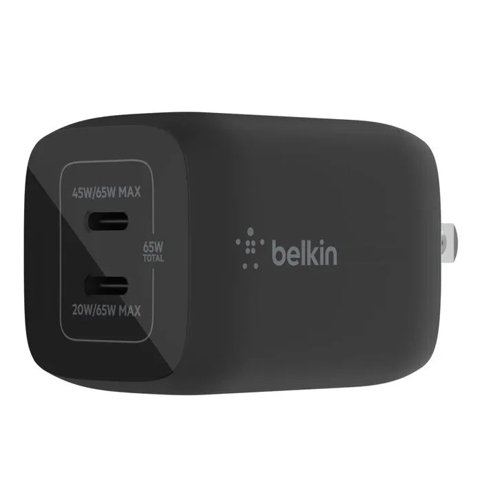 Dual USB-C GaN Wall Charger with PPS 65W, Black