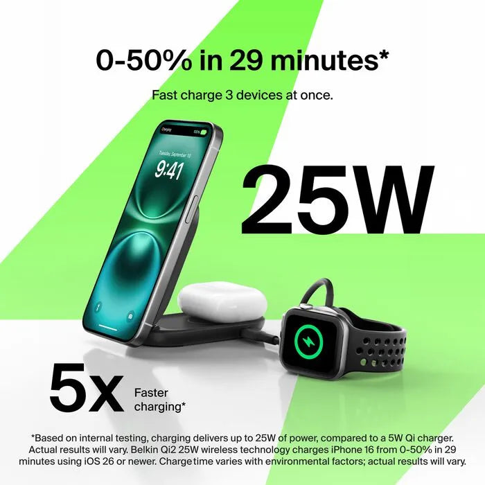 2-in-1 Foldable Magnetic Charger with Qi2 25W, Black