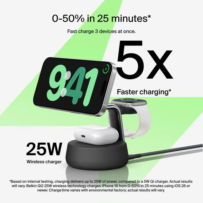 3-in-1 Magnetic Charging Dock with Qi2 25W, Charcoal