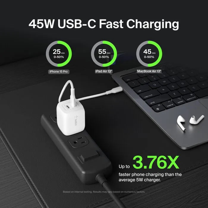 Dual USB-C GaN Wall Charger with PPS 45W, White