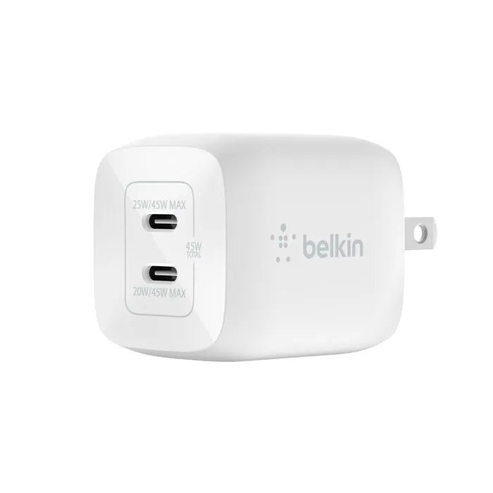 Dual USB-C GaN Wall Charger with PPS 45W, White