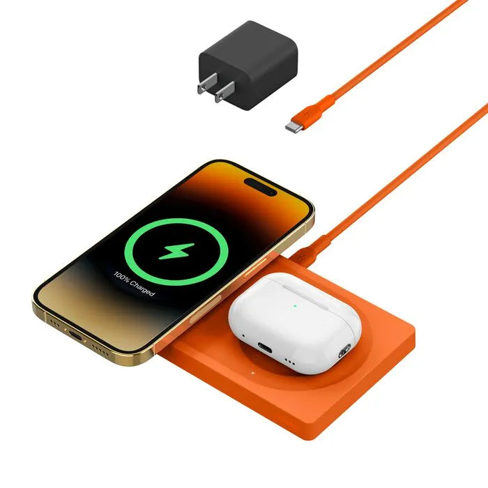 2-in-1 Wireless Charging Pad with Official MagSafe Charging 15W, Orange