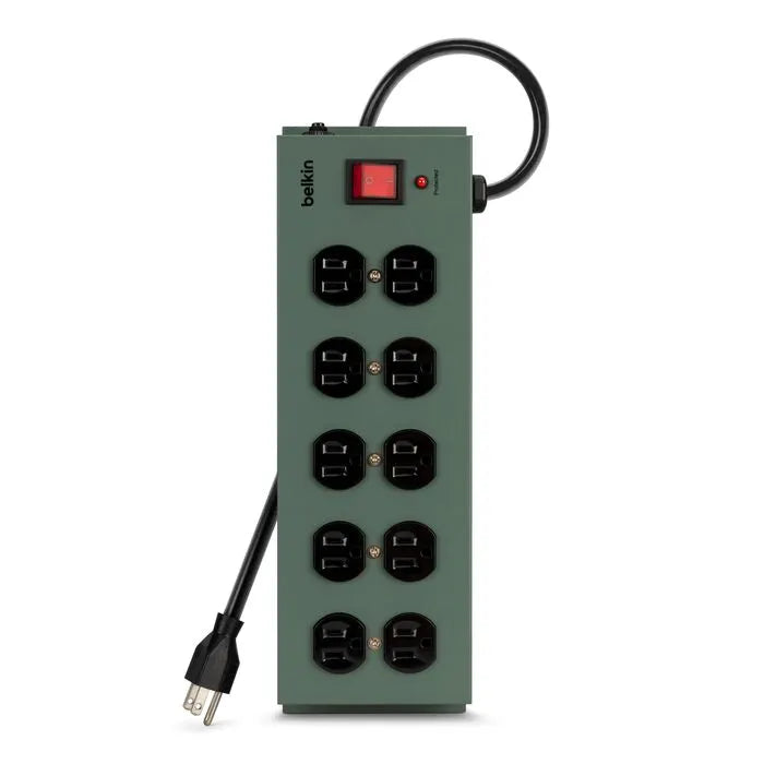 10-Outlet Metal Surge Protector with 15ft Power Cord