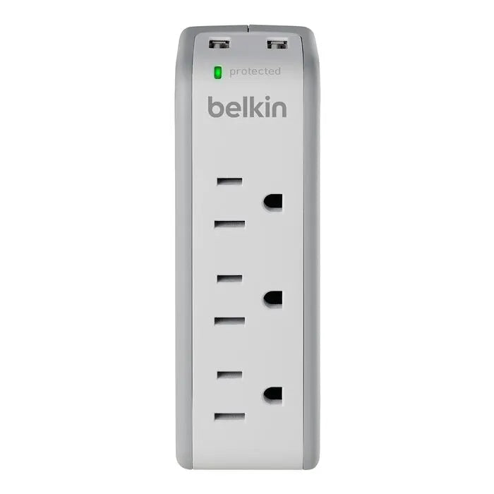 3-Outlet Mini Travel Surge Protector with USB Ports (2.1 AMP), White