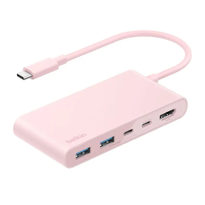 5-Port USB-C Hub with Dual USB-C Ports, Blush Pink