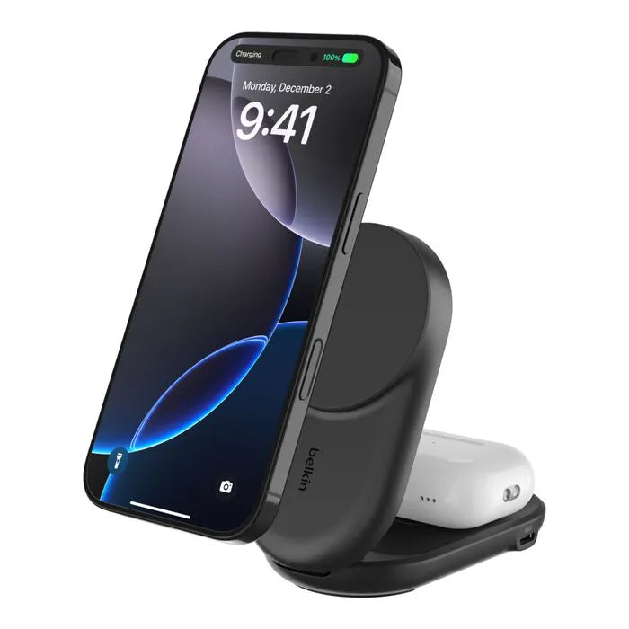 2-in-1 Foldable Magnetic Charger with Qi2 25W, Black