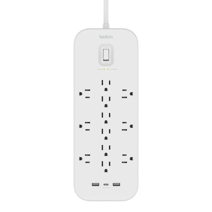12 Outlet Surge Protector + USB-C and USB-A ports