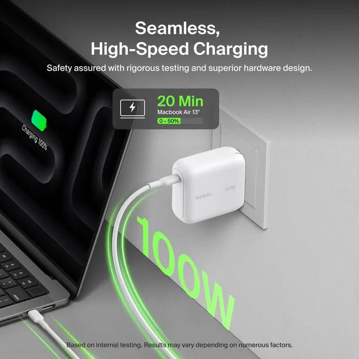 USB-C GaN Wall Charger 100W + USB-C Cable, White