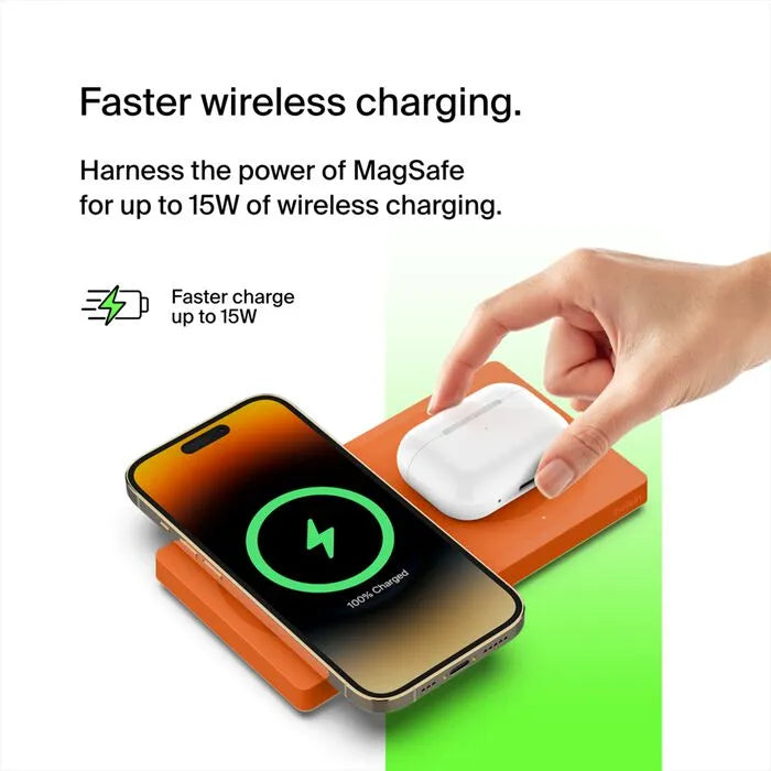 2-in-1 Wireless Charging Pad with Official MagSafe Charging 15W, Orange