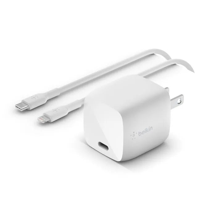 30W USB-C GaN Wall Charger + USB-C to Lightning Cable, White