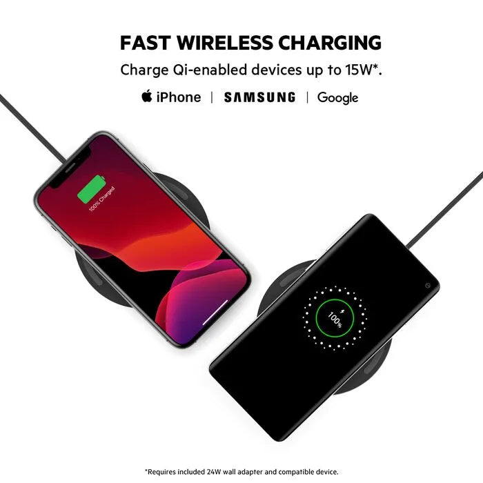 10W Wireless Charging Pad + QC 3.0 Wall Charger + Cable, Black