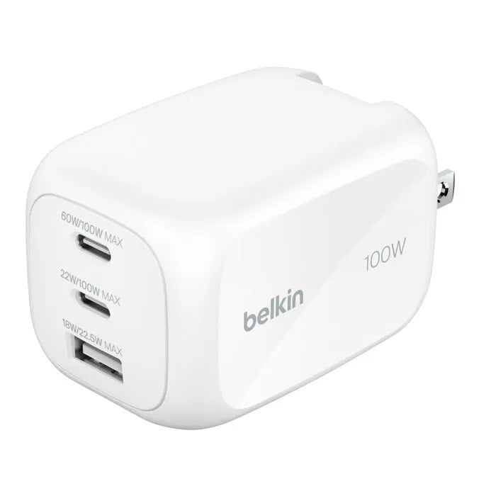 3-Port GaN Wall Charger 100W, White